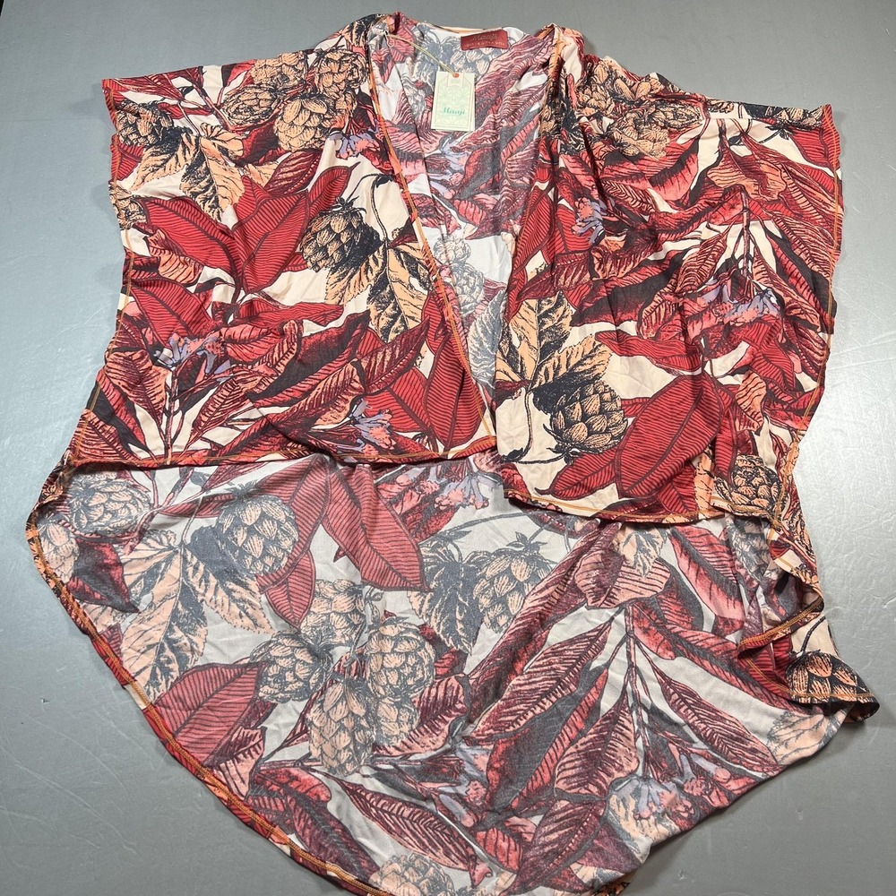 Maaji Kimono Womens‎ Small Sheer Dark Red Floral Beach Cover Up 100% Nylon New